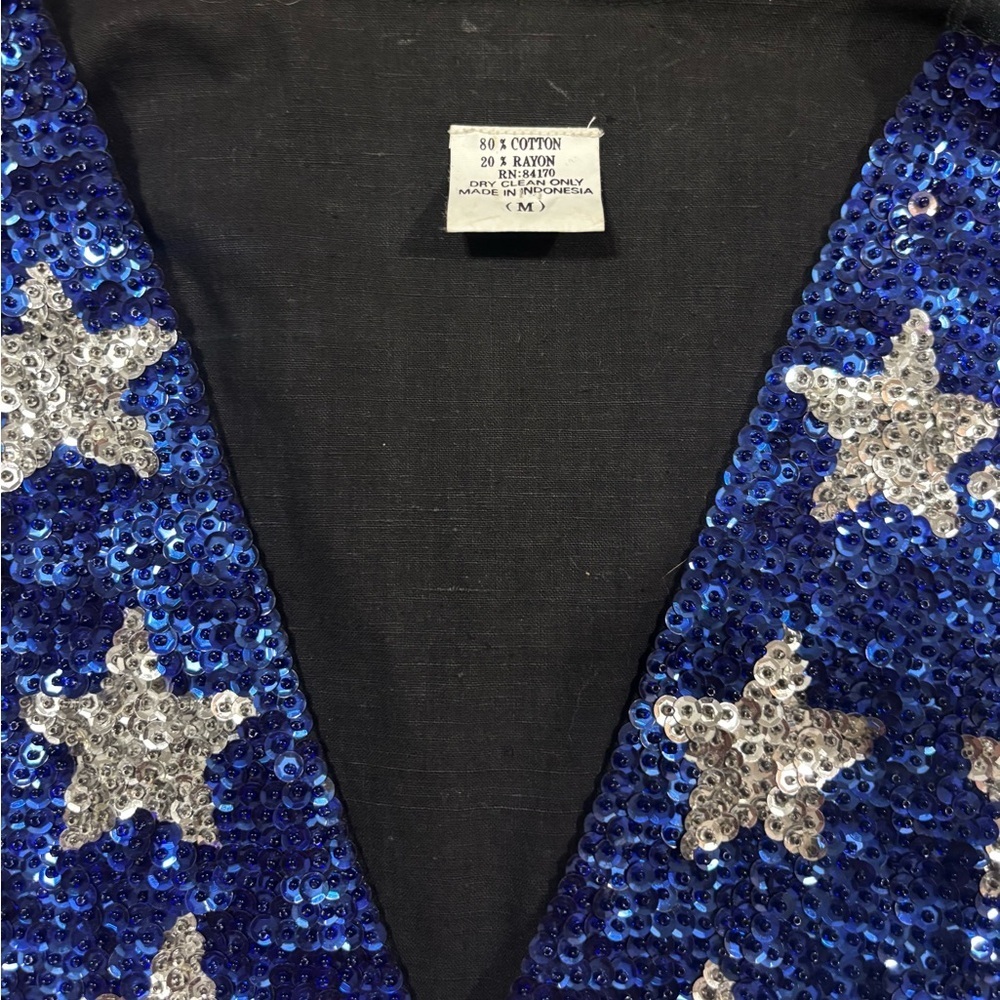 Vintage Sequin Vest Blue Silver Red Patriotic Sparkle Top Medium 80s 90s Glam - Picture 4 of 5